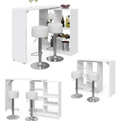 Bartisch-Set Vega Weiß 138 x 39 cm mit 2 Barhockern Vicco