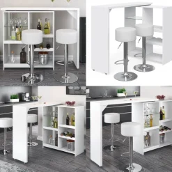 Bartisch-Set Vega Weiß 138 x 39 cm mit 2 Barhockern Vicco