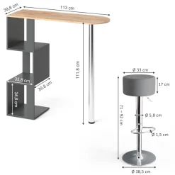 Bartisch-Set Vincent Goldkraft Eiche 113 x 39.8 cm mit 2 Barhockern Vicco