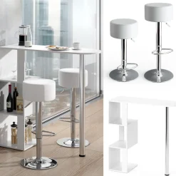 Bartisch-Set Vincent Weiß 113 x 39.8 cm mit 2 Barhockern Vicco
