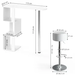 Bartisch-Set Vincent Weiß 113 x 39.8 cm mit 2 Barhockern Vicco
