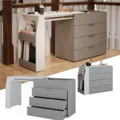 Basteltisch Iva Grau 95.5 x 80 cm ausklappbar, 4 Schubladen Vicco