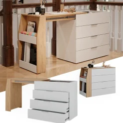 Basteltisch Iva Weiß 95.5 x 80 cm ausklappbar, 4 Schubladen Vicco