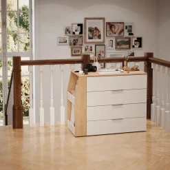 Basteltisch Iva Weiß 95.5 x 80 cm ausklappbar, 4 Schubladen Vicco