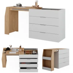 Basteltisch Iva Weiß 95.5 x 80 cm ausklappbar, 4 Schubladen Vicco