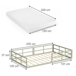 Bodenbett aus Metall Minno Greige 120x200 mit Matratze Vitalispa