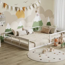 Bodenbett aus Metall Minno Weiß 205 x 145 cm ohne Matratze Vitalispa