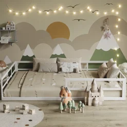 Bodenbett aus Metall Minno Weiß 140x200 mit Matratze Vitalispa