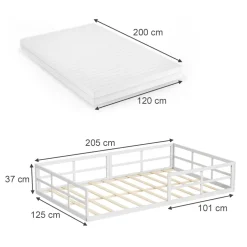 Bodenbett aus Metall Minno Weiß 120x200 mit Matratze Vitalispa