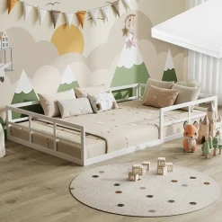 Bodenbett aus Metall Minno Weiß 120x200 mit Matratze Vitalispa