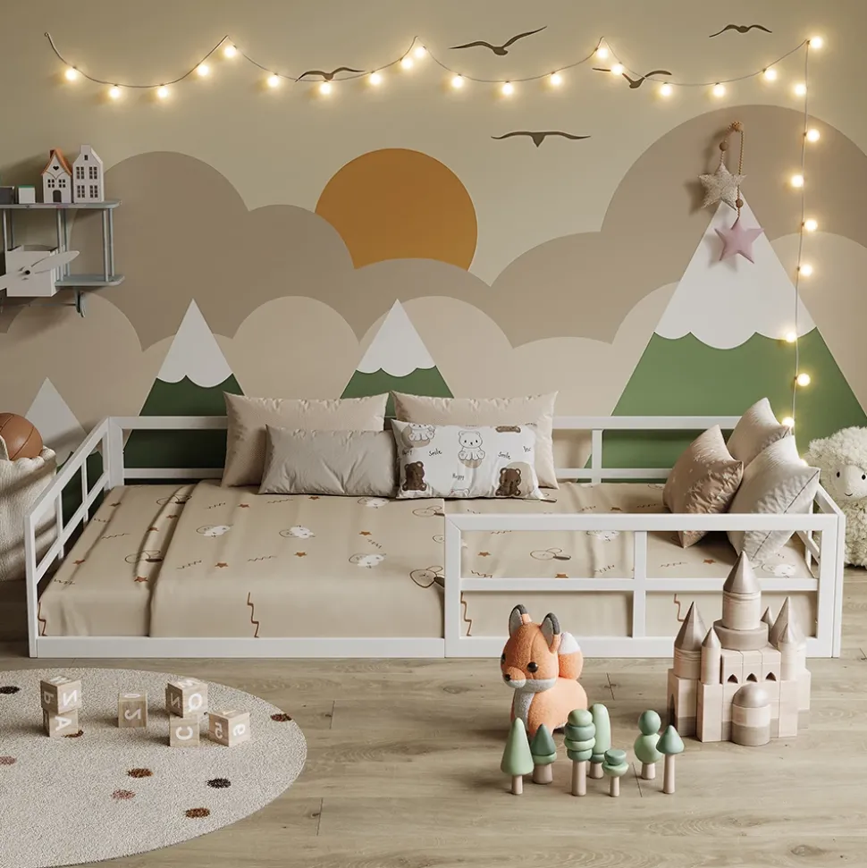 Bodenbett aus Metall Minno Weiß 120x200 mit Matratze Vitalispa