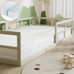 Bodenbett aus Metall Minno Greige 90x200 mit Matratze Vitalispa
