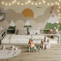 Bodenbett aus Metall Minno Greige 90x200 mit Matratze Vitalispa