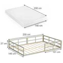 Bodenbett aus Metall Minno Greige 140x200 mit Matratze Vitalispa