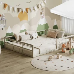 Bodenbett aus Metall Minno Greige 140x200 mit Matratze Vitalispa