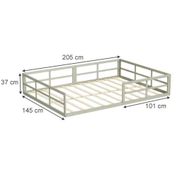 Bodenbett aus Metall Minno Greige 205 x 145 cm ohne Matratze Vitalispa