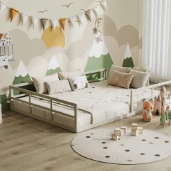 Bodenbett aus Metall Minno Greige 205 x 145 cm ohne Matratze Vitalispa