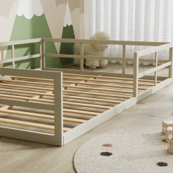 Bodenbett aus Metall Minno Greige 205 x 145 cm ohne Matratze Vitalispa