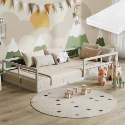 Bodenbett aus Metall Minno Weiß 90x200 mit Matratze Vitalispa