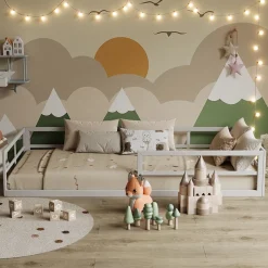 Bodenbett aus Metall Minno Weiß 90x200 mit Matratze Vitalispa