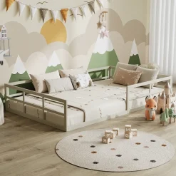 Bodenbett aus Metall Minno Greige 205 x 125 cm ohne Matratze Vitalispa