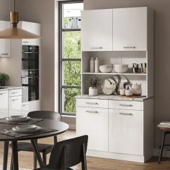 Buffetschrank R-Line Weiß Hochglanz 100 cm , AP Marmor Vicco