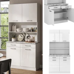 Buffetschrank R-Line Weiß Hochglanz 100 cm , AP Marmor Vicco