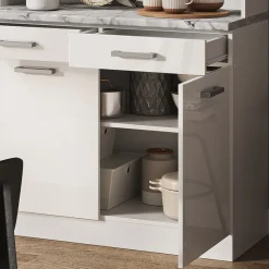 Buffetschrank R-Line Weiß Hochglanz 100 cm , AP Marmor Vicco