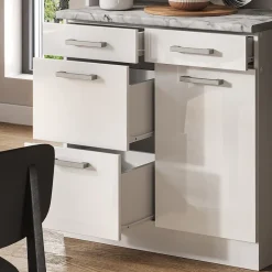Buffetschrank R-Line Weiß Hochglanz 80 cm , AP Marmor Vicco