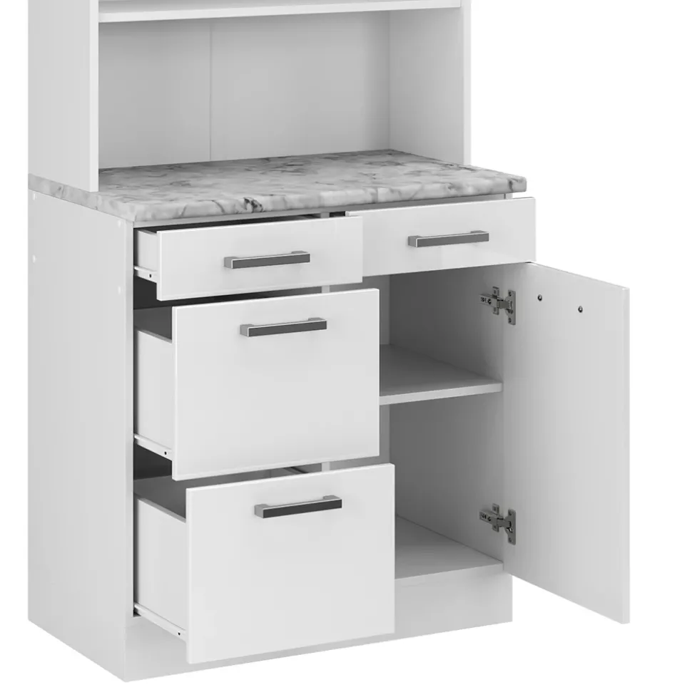 Buffetschrank R-Line Weiß Hochglanz 80 cm , AP Marmor Vicco