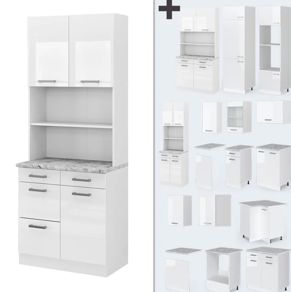 Buffetschrank R-Line Weiß Hochglanz 80 cm , AP Marmor Vicco