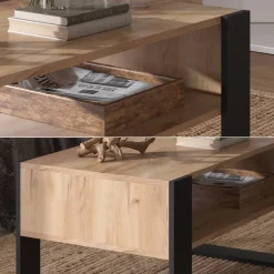 Couchtisch Olli Goldkraft Eiche 92 x 52.4 cm mit Ablage Vicco