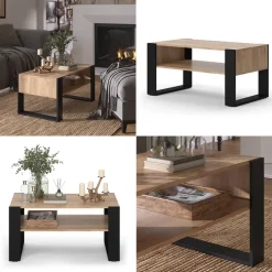 Couchtisch Olli Goldkraft Eiche 92 x 52.4 cm mit Ablage Vicco