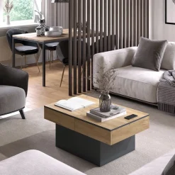 Couchtisch Boto Anthrazit/Goldkraft Eiche 95 x 58 cm Ausziehbar Vicco