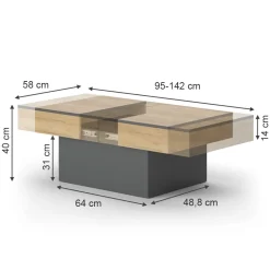 Couchtisch Boto Anthrazit/Goldkraft Eiche 95 x 58 cm Ausziehbar Vicco