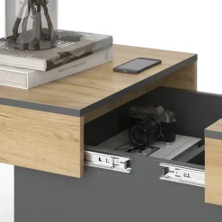 Couchtisch Boto Anthrazit/Goldkraft Eiche 95 x 58 cm Ausziehbar Vicco