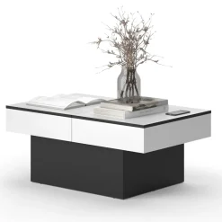 Couchtisch Boto Schwarz 95 x 58 cm Ausziehbar Vicco