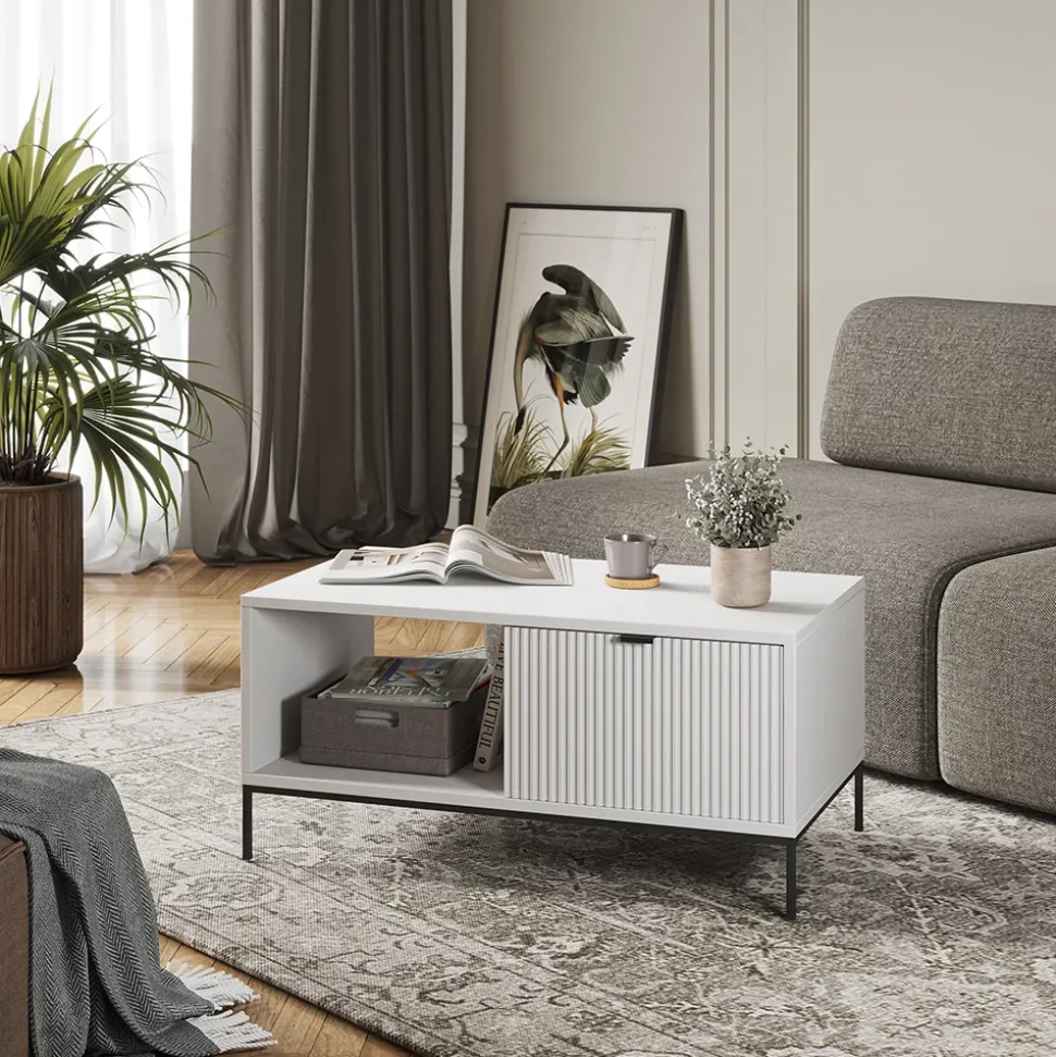 Couchtisch Eliza Weiß 90 x 50 cm mit einer Schublade Vicco