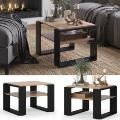 Couchtisch Helm Goldkraft Eiche 65.6 x 55.8 cm mit Ablage Vicco