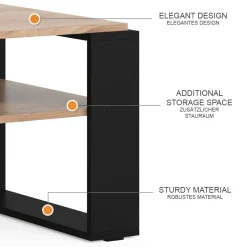 Couchtisch Helm Goldkraft Eiche 65.6 x 55.8 cm mit Ablage Vicco