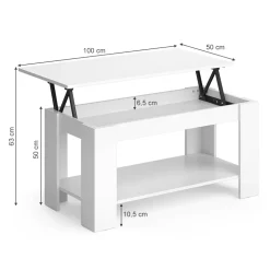 Couchtisch Lorenz Weiß 100 x 50 cm mit Liftfunktion Vicco