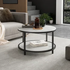 Couchtisch Ontario Marmor Weiß 80 x 80 cm Rund Vicco