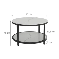 Couchtisch Ontario Marmor Weiß 80 x 80 cm Rund Vicco