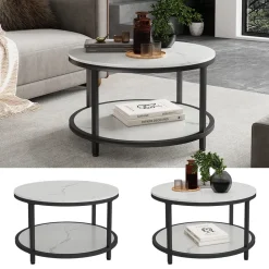 Couchtisch Ontario Marmor Weiß 80 x 80 cm Rund Vicco