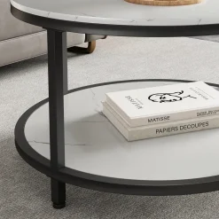 Couchtisch Ontario Marmor Weiß 80 x 80 cm Rund Vicco