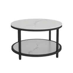 Couchtisch Ontario Marmor Weiß 80 x 80 cm Rund Vicco