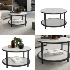 Couchtisch Ontario Marmor Weiß 80 x 80 cm Rund Vicco