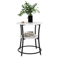 Couchtisch Quebec Marmor Weiß 50 x 50 cm mit Ablage Vicco