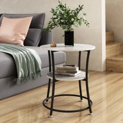 Couchtisch Quebec Marmor Weiß 50 x 50 cm mit Ablage Vicco