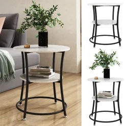 Couchtisch Quebec Marmor Weiß 50 x 50 cm mit Ablage Vicco